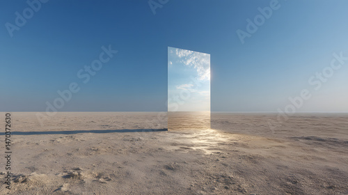 Reflective Monolith in a Desolate Landscape A Surreal Digital Art Piece