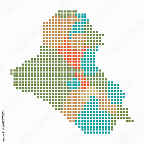 Iraq dotted map. Digital style map of the country on white background. Iraq shape with square dots. Colored dots style. Large size squares. Creative vector illustration.