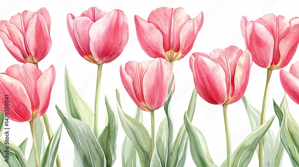 Seamless Watercolor Pattern Pink Tulips Romantic Seamless Watercolor Pattern Pink Tulips Romantic