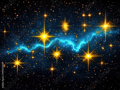 Celestial scene with vibrant blue nebula and bright stars scattered across dark space