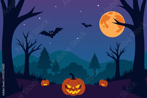halloween background with pumpkin and bats