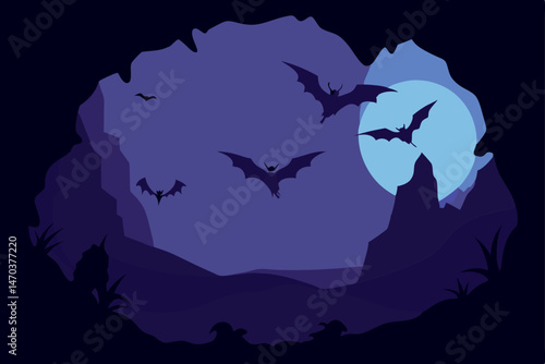 halloween background with bats and moon