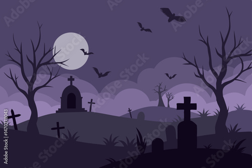 halloween background with cemetery