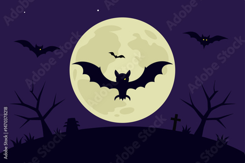 halloween night background with bats