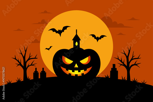 halloween background with pumpkin and bats
