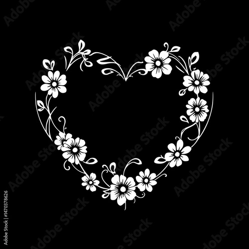 Floral Heart Frame: Vector Flower Wreath