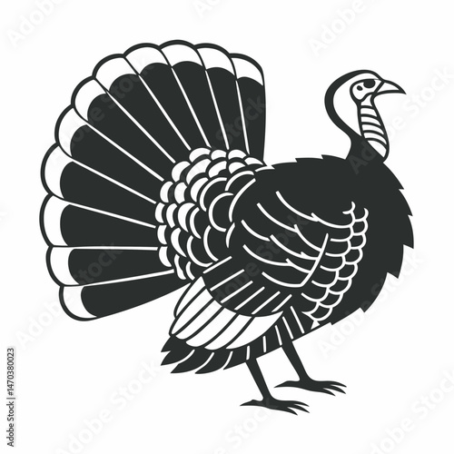 Turkey cock bird animal silhouette, wild turkey black silhouette vector art, thanksgiving turkey