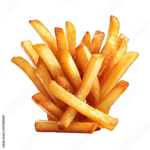 Golden French Fries Potatoes Crispy Fast Food Delicious Snack Appetizer Restaurant Menu Item Closeup Photography Studio Shot Transparent Background
