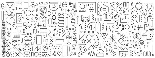  Education creative kids signs and symbols geometric line shapes faces toys robots vector background