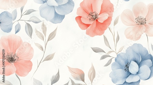 Watercolor art background vector. Wallpaper design with flower paint brush line art. Earth tone blue, pink, ivory, beige watercolor Illustration for prints, wall art, cover and invitation. illustrati
