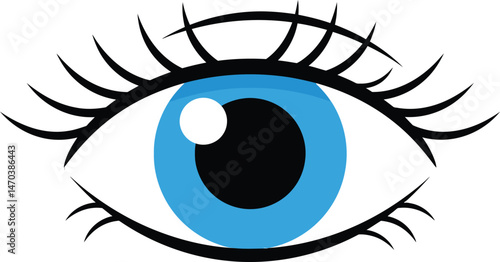 Blue eye with eyelashes vector illustration for vision and focus concept design 