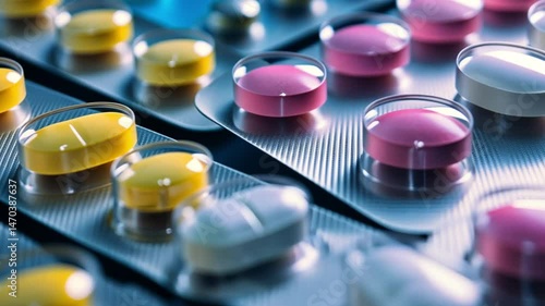 Colorful Pills and Tablets in Blister Packs