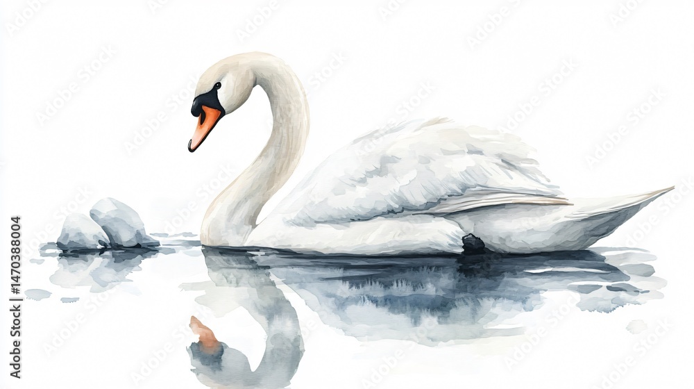 Obraz premium Elegant Watercolor Swan Bird - Hand-Painted Illustration for Artistic Projects