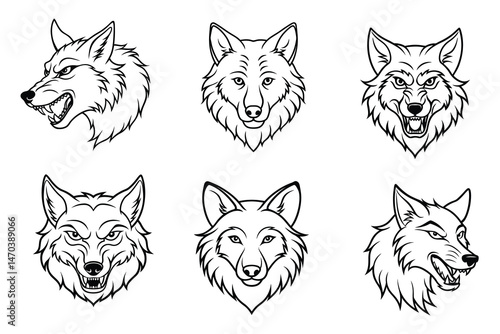 Wolf head liner art set on white background