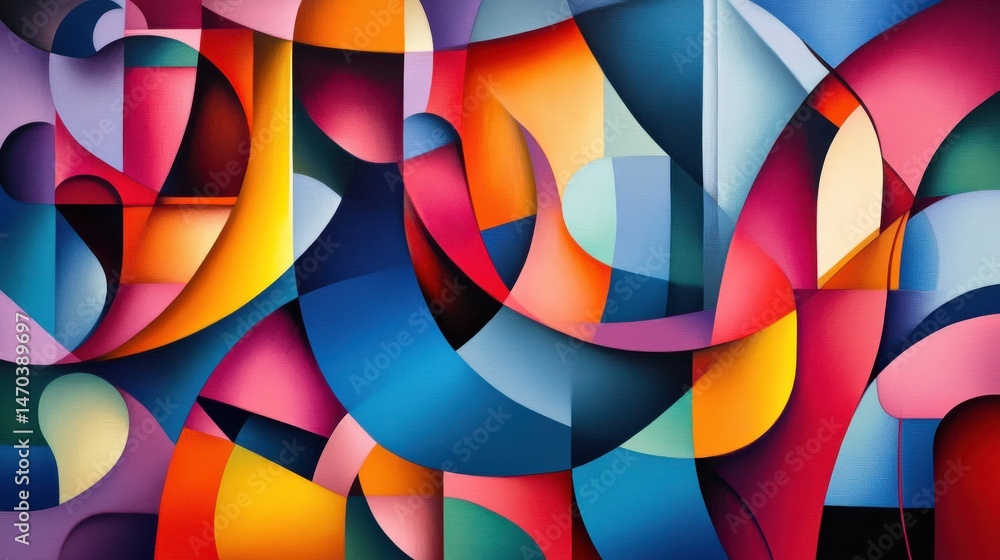 Obraz premium Colorful geometric abstract. design with overlapping shapes creating a vibrant and dynamic composition
