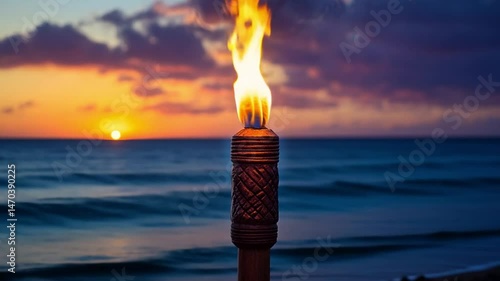 Sunset Torchlight on Tropical Beach