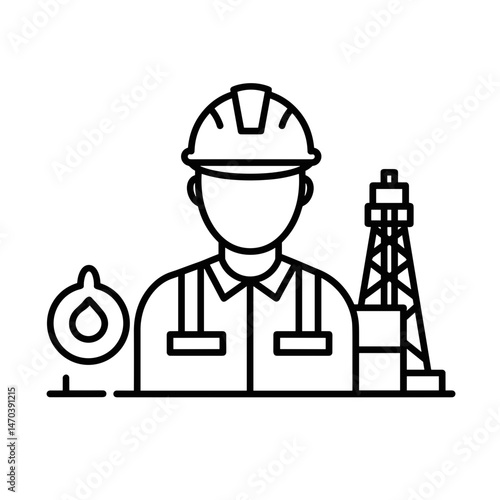 Oil rig worker standing confidently against an oil industry background  
