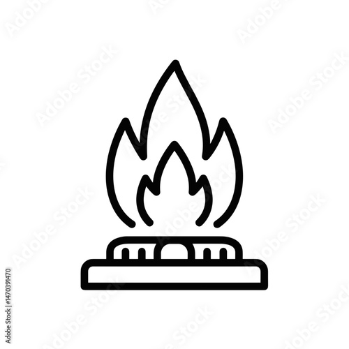 Gas flame (burner) illustrating fire in a simple line art style  
