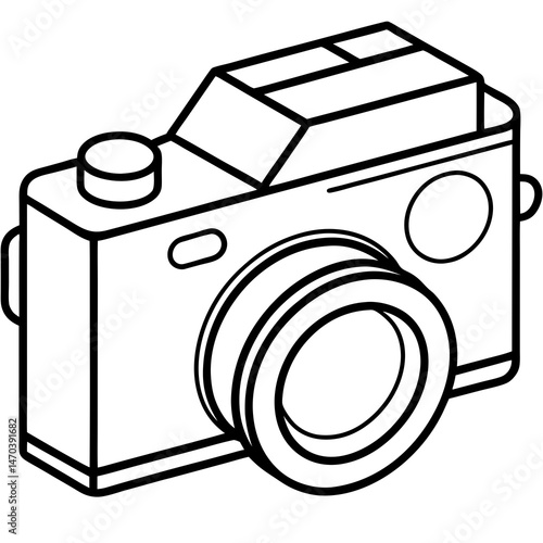 Vector outline camera illustration for photography and design projects, copy space