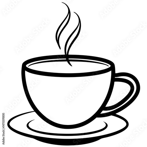 Vector outline coffee cup illustration for beverage and café design projects, copy space