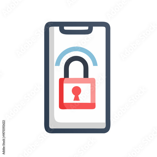 Vector mobile phone with lock icon for cybersecurity and mobile app security concepts, copy space