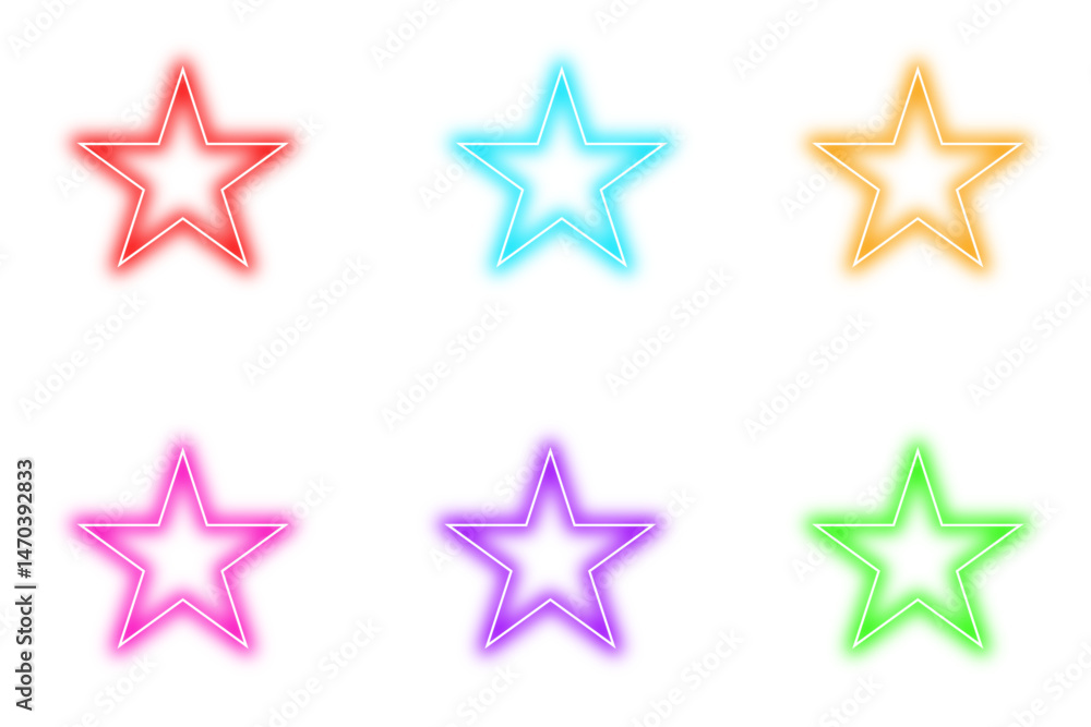 Neon glowing star on transparent background, pink, blue, gold, purple, green, and red neon light glowing illuminated design, Glow Star effect.
Neon glowing star on transparent background, pink, blue, gold, purple, green, and red neon light glowing illuminated design, Glow Star effect.