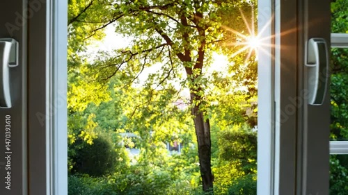 Sunlit Summer Day View Through Window Pane