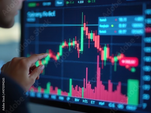 Obraz na płótnie Trader analyzing data on virtual screen.Price graph and indicator. Stock market invest and crypto currency. Stock market and business investment.. w salonie
