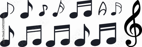 Vector sheet of musical notes and clefs in various styles – Perfect for music education materials, concert posters, or creative designs.