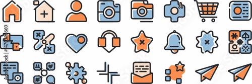 Modern flat-style vector icons sheet – Ideal for user interface design, branding, or tech projects.