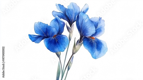 Stunning Watercolor Irises - Beautiful Blue Flowers Isolated on White Background