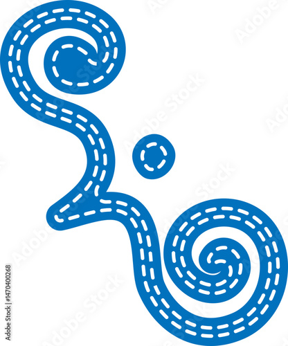 Wave shaped embroidered ornament with stitched blue swirls. Decorative folk vector element for textile design. Design for banner, card, invitation, poster.