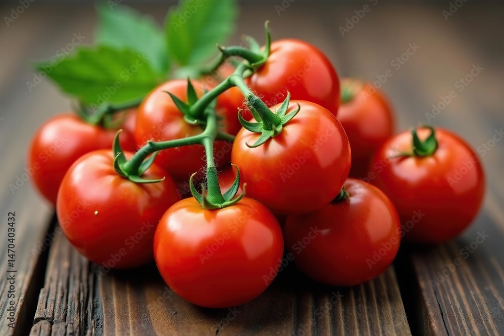 A handful of ripe, red vine tomatoes on a rustic wooden surface , still life, Italy, farm fresh A handful of ripe, red vine tomatoes on a rustic wooden surface , still life, Italy, farm fresh