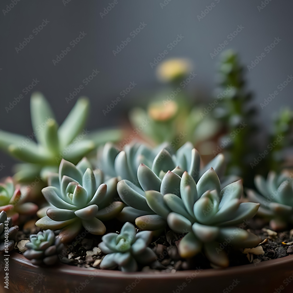 Fototapeta premium Aloe vera and cactus plants in pots with green leaves in a garden setting