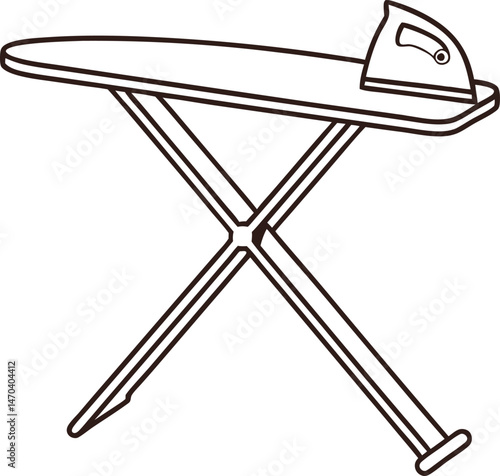 Iron and ironing board illustrated with brown outlines against a white background offer sleek style
