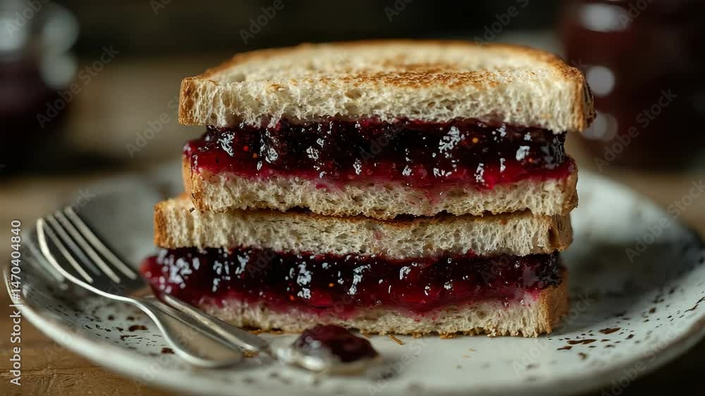 A close up of a sandwich with jam on it A close up of a sandwich with jam on it