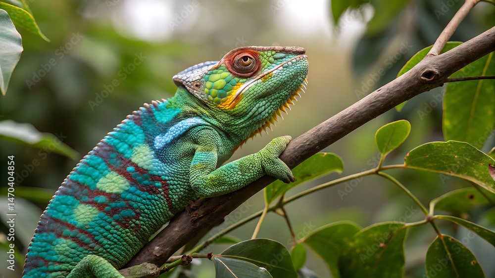 Fototapeta premium green lizard on a branch