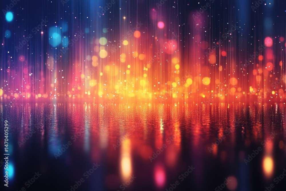 Obraz premium Vibrant digital lightscape reflecting on a surface.
