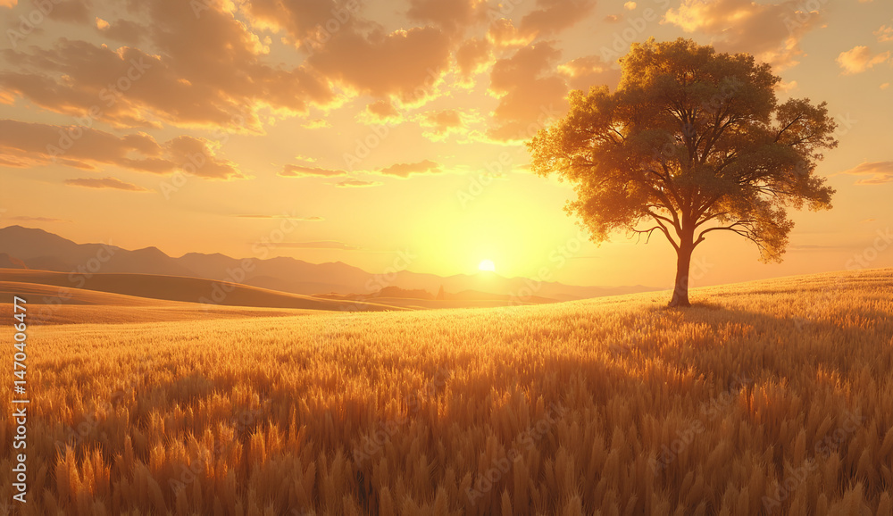 Fototapeta premium Golden Sunset Over Wheat Field