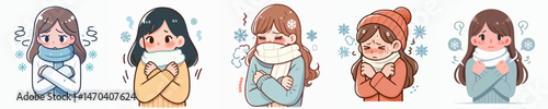 woman shivering cold style vector flat design