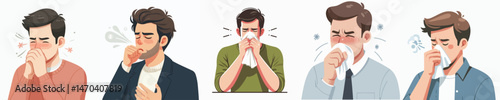 man sneezing while covering mouth style vector flat design