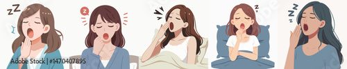 a man and a woman yawning because of sleepiness style vector flat design