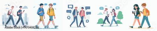 two teenagers walking while chatting style vector flat design