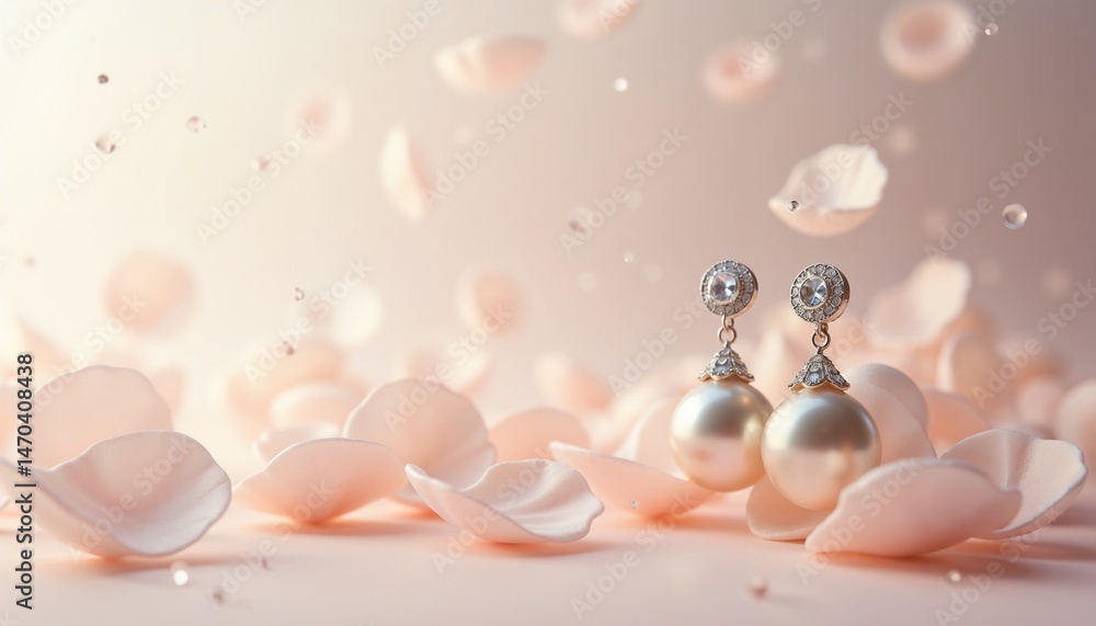 Elegant pearl earrings surrounded by pink petals