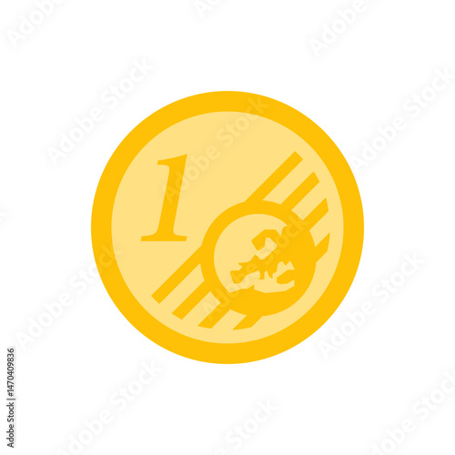 Illustration of a single golden euro coin with a stylized design and the number one on a white background