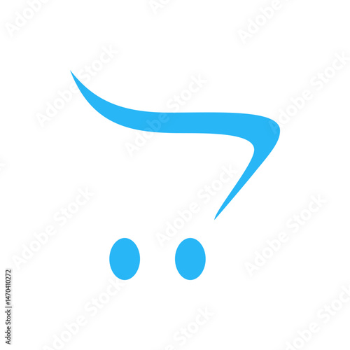 A simple illustration of a blue shopping cart with a curved handle and two circular wheels depicted