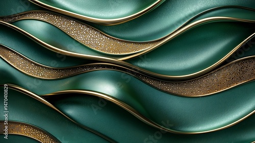 Abstract teal and gold wavy pattern