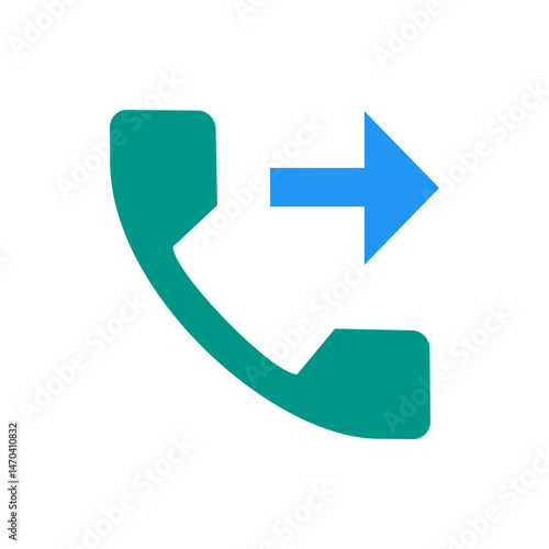 Green phone receiver icon with a blue arrow pointing to the right on a white background design element