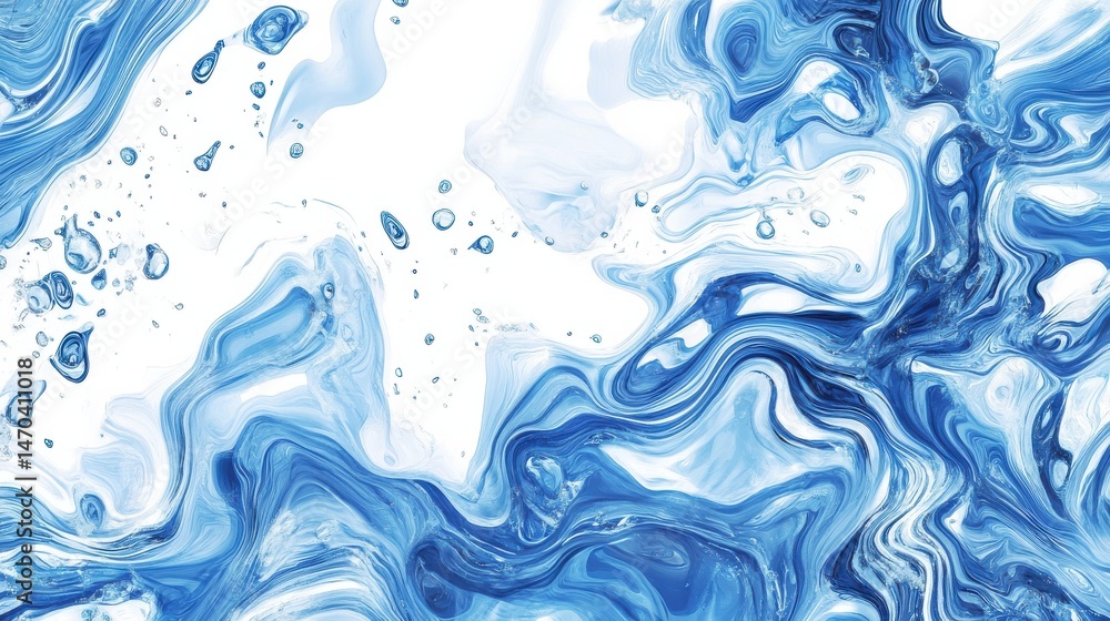 Fototapeta premium Detailed blue ripple / water fractal on white background illustration , no logos, no brands