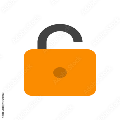 An orange padlock with a dark gray shackle is displayed against a white background in a simple style